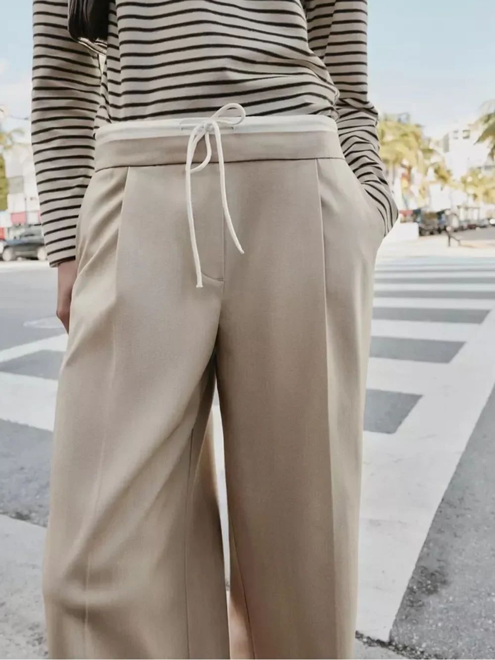 Zara Neutral Beige Tailored Trousers